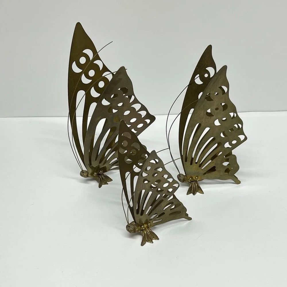 Vintage MCM Brass Butterflies Set of 3 Free Standing or Hanging Wall Decor